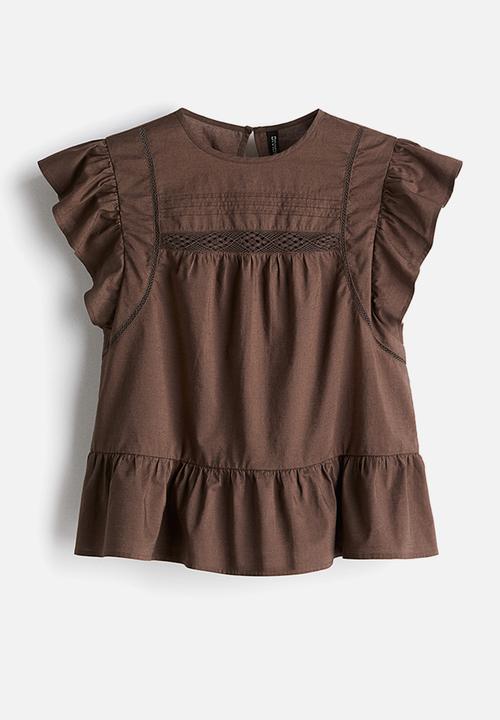 H&M - Lace-inset peplum blouse - brown