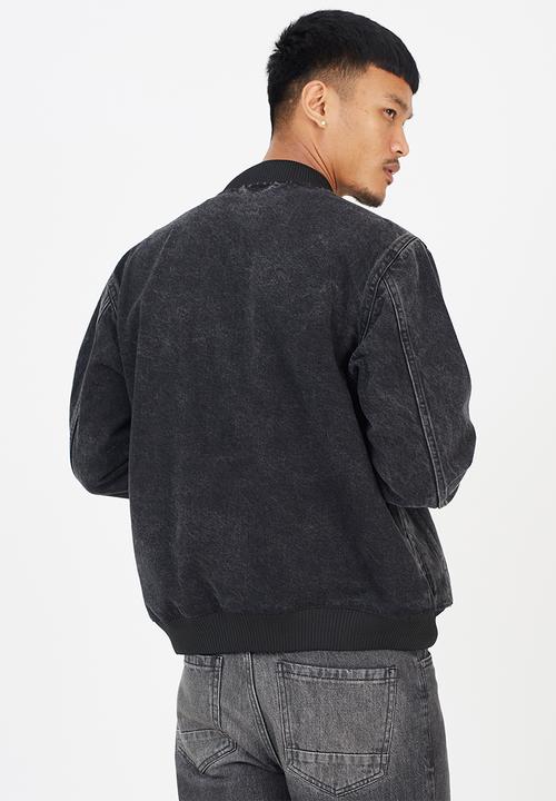 Brave Soul - Washed Denim Bomber Jacket - Black