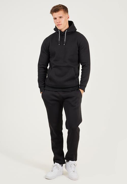 Brave Soul - Hoody With Cross Over Hood With Straight Leg  Joggers - Jet Black