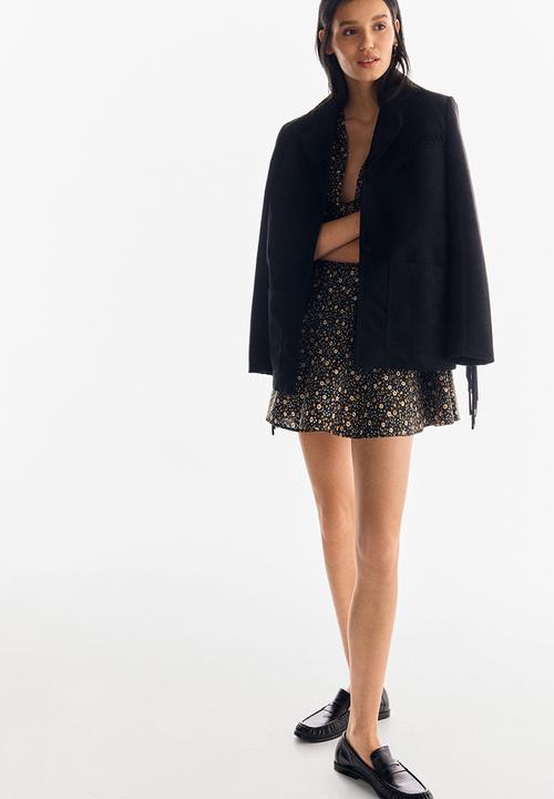 H&M - V-neck cotton poplin dress - black/floral 