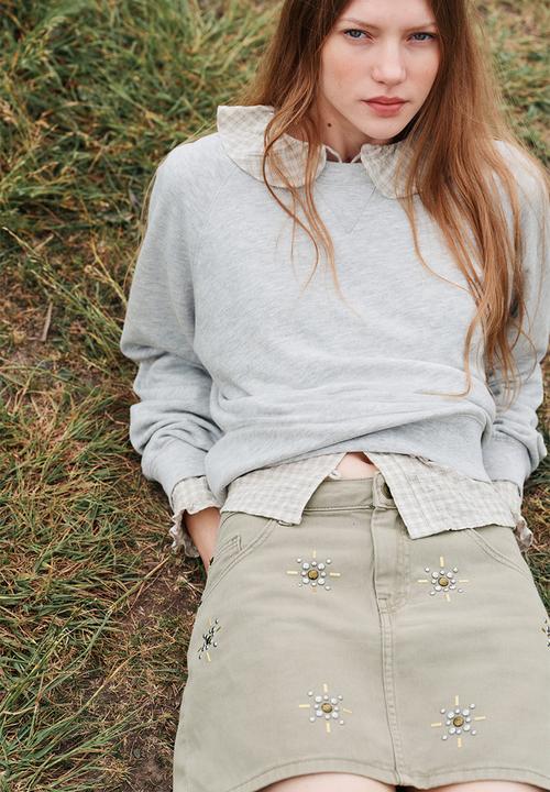 H&M - Denim mini skirt - light khaki green