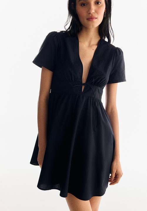 V-neck cotton poplin dress - black - 1295722002