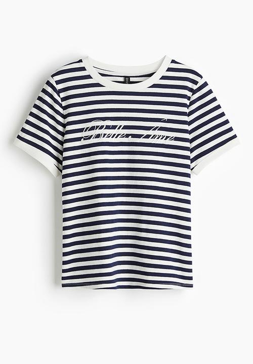 H&M - Cotton T-shirt - white/striped 
