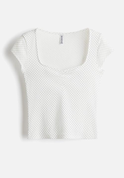 H&M - Ribbed T-shirt - white/spotted