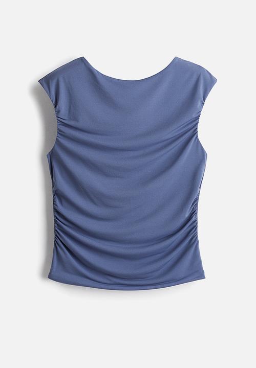 H&M - Draped cap-sleeved top - dusty blue