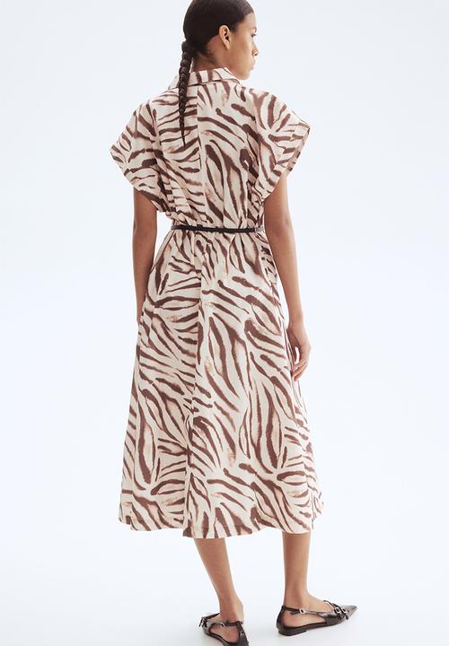H&M - Belted poplin dress - light beige zebra print