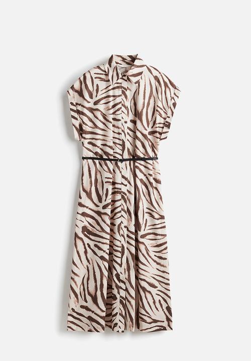 H&M - Belted poplin dress - light beige zebra print