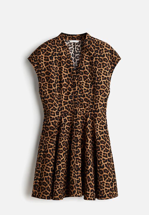 H&M - Flared poplin dress - beige leopard print