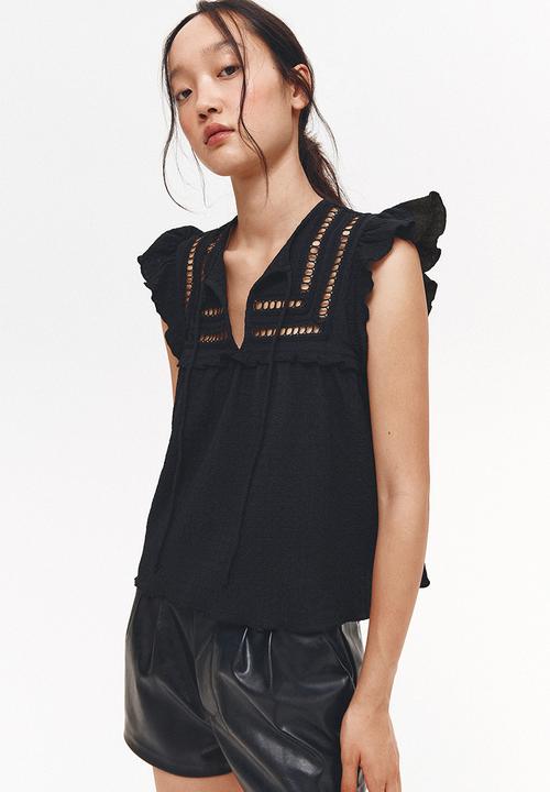 H&M - Textured jersey top - black