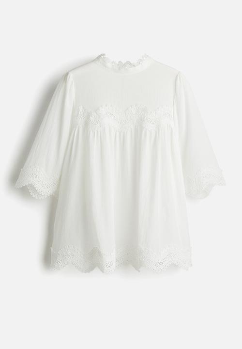 H&M - Lace-trimmed blouse - white