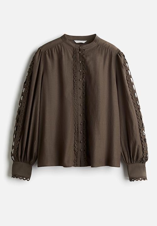 H&M - Lace-trimmed blouse - dark mole
