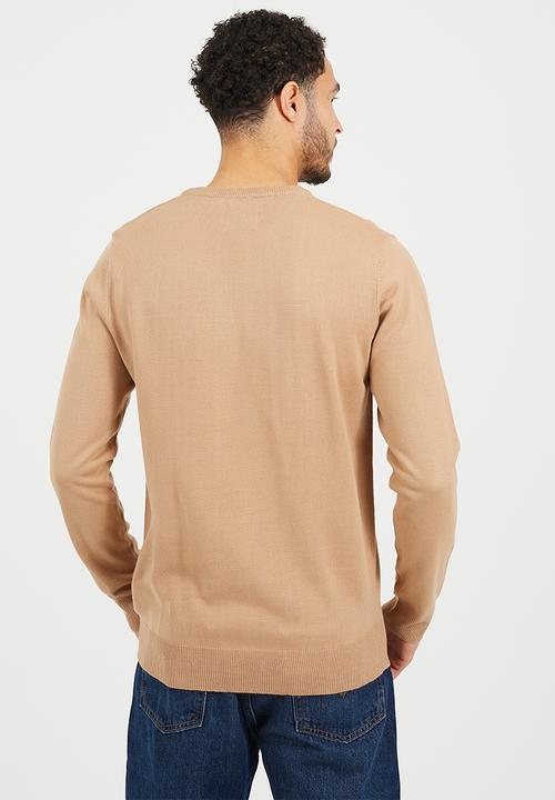 Brave Soul - Knitted Crew Neck Jumper - Tan