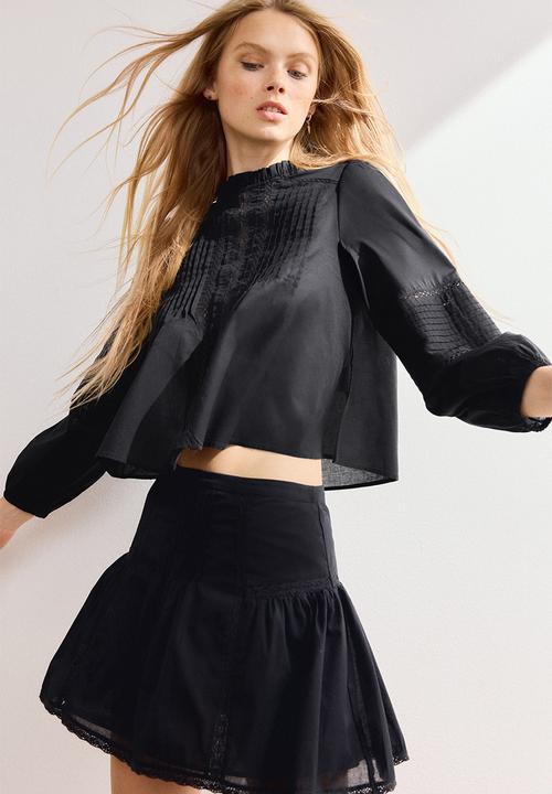 H&M - Pintucked cotton blouse - black