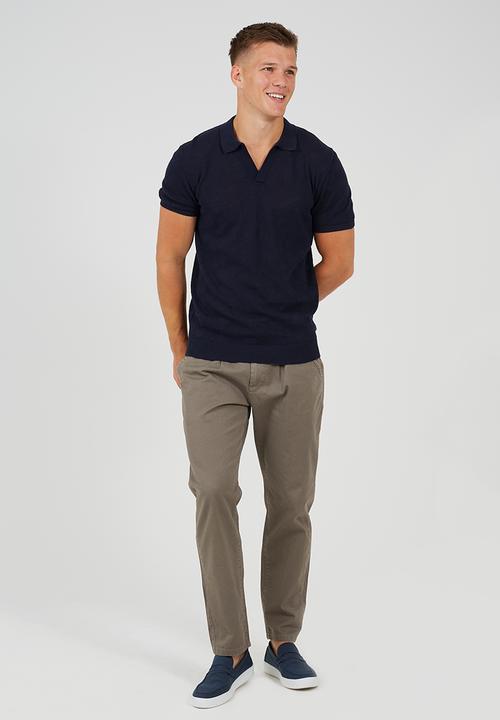 Brave Soul - Short Sleeved Open Collar Knitted Polo - Midnight Navy