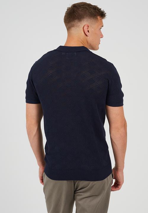 Brave Soul - Short Sleeved Open Collar Knitted Polo - Midnight Navy