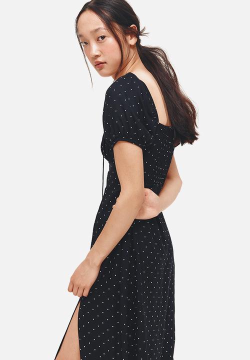 H&M - Puff-sleeved dress - black spotted