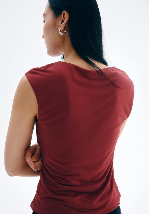 H&M - Draped cap-sleeved top - burgundy
