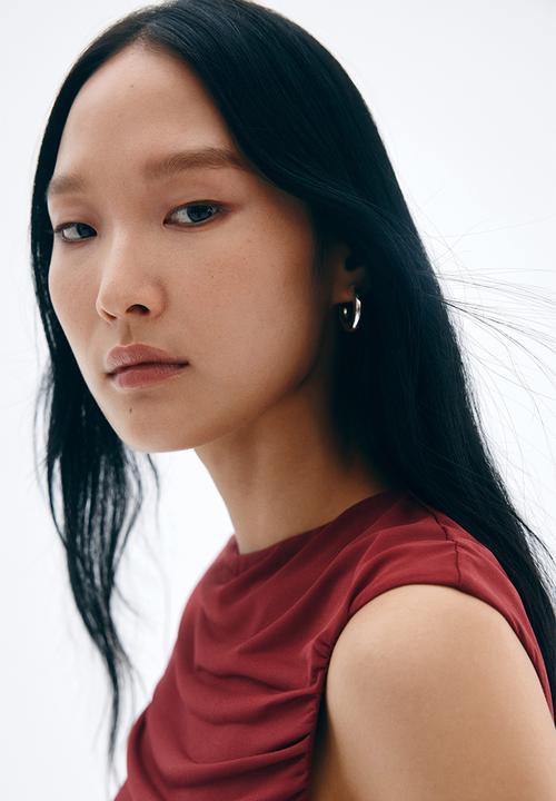 H&M - Draped cap-sleeved top - burgundy