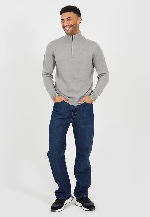 Brave Soul - Quarter Zip Funnel Neck Sweater - Silver Grey Marl 