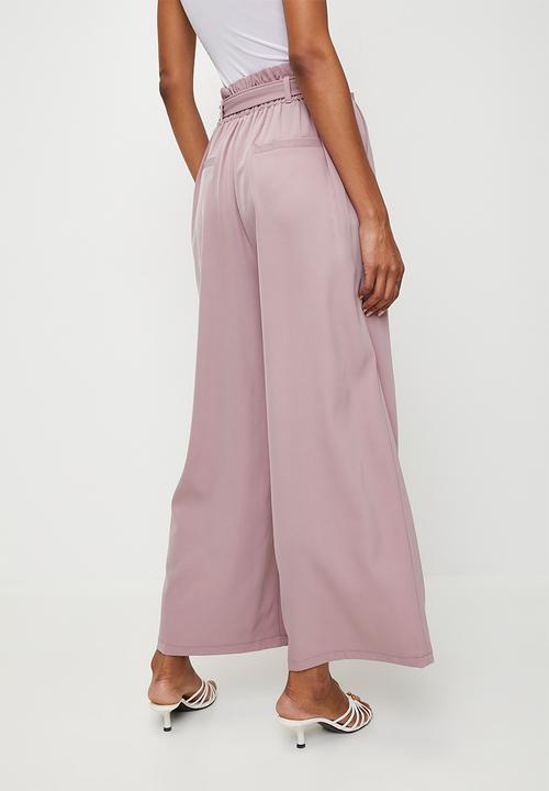Izabel London - High Wasted Paperbag Trouser with Tie Belt - Dusty Pink