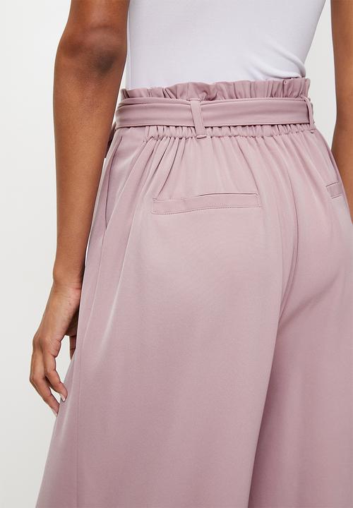 Izabel London - High Wasted Paperbag Trouser with Tie Belt - Dusty Pink