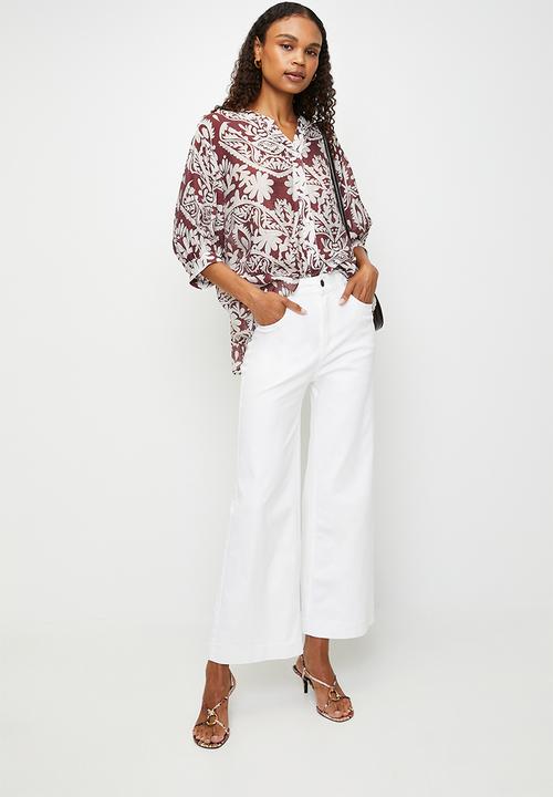 Izabel London - High Waist Wide Leg Pant - White