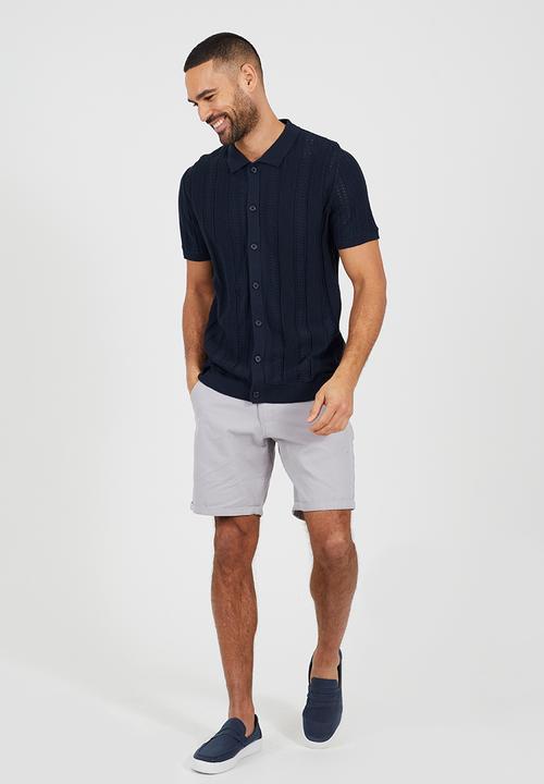 Brave Soul - Short Sleeved Placket Knitted Polo - Dk Navy