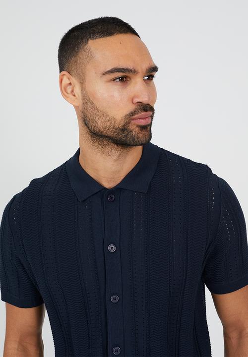Brave Soul - Short Sleeved Placket Knitted Polo - Dk Navy