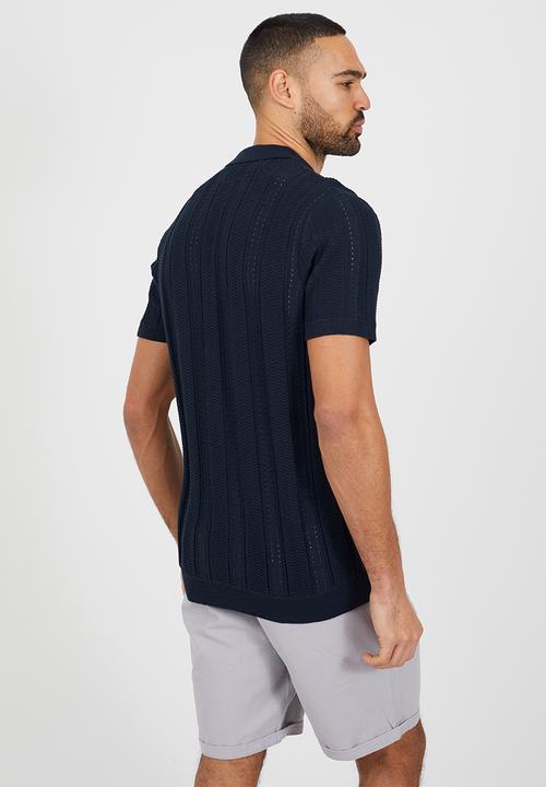 Brave Soul - Short Sleeved Placket Knitted Polo - Dk Navy