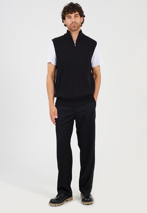Brave Soul - Sleeveless Quarter Zip Funnel Jumper - Jet Black