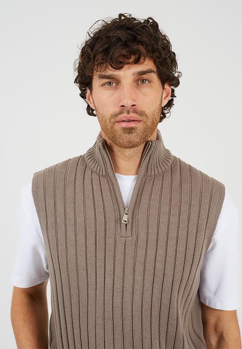 Brave Soul - Sleeveless Quarter Zip Funnel Jumper - Iron Grey