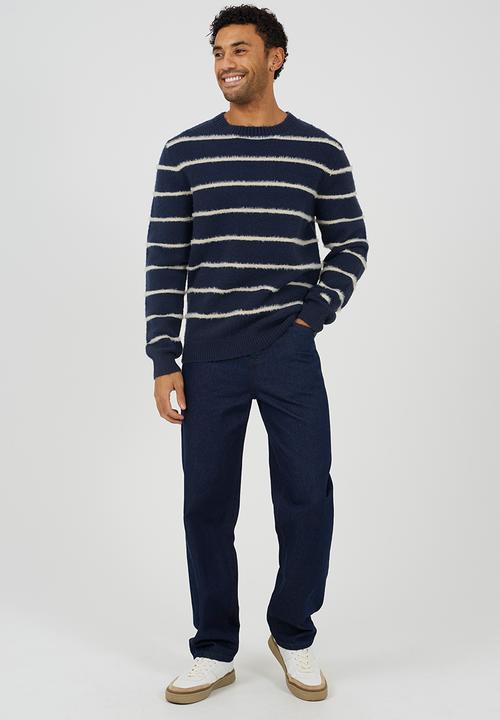 Brave Soul - Rib Higher crew Neck - Navy / Ecru