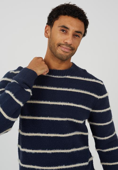 Brave Soul - Rib Higher crew Neck - Navy / Ecru