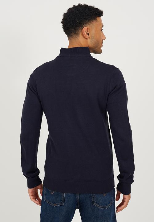 Brave Soul - 1/4 Concealed Zip Funnel Knitted Top - Midnight Navy