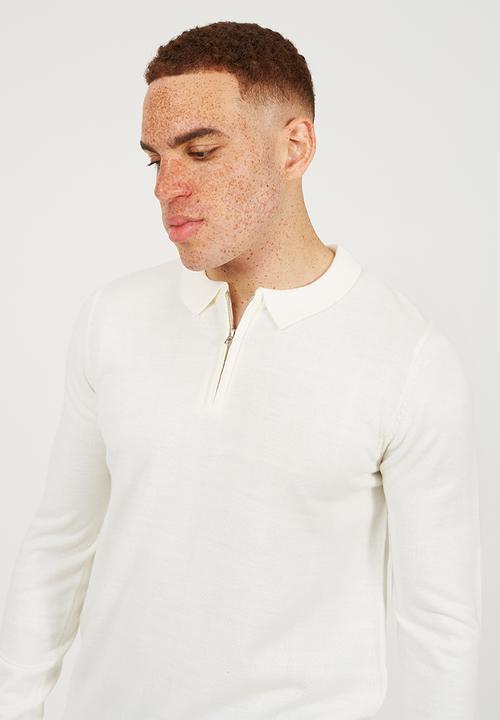 Brave Soul - Ribbed Collar 1/4 Zip Placket Top - Off White