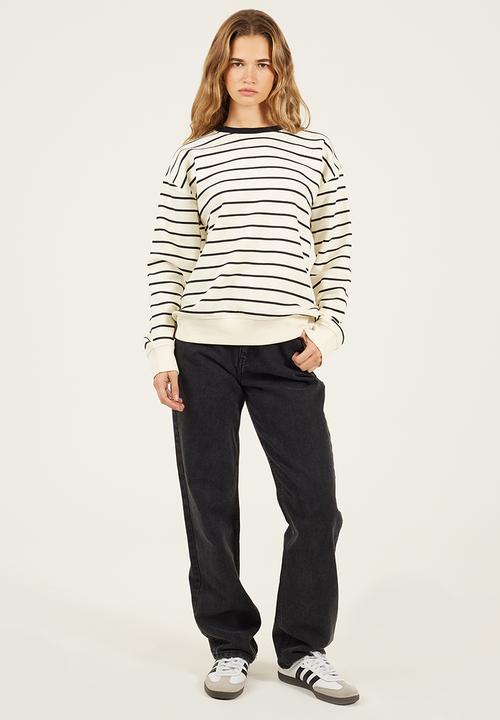 Brave Soul - Ladies Stripe Sweatshirt - Cream/Black
