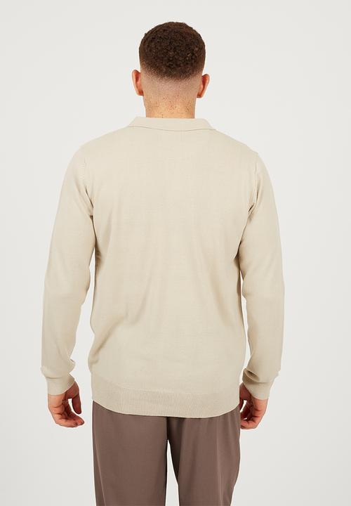 Brave Soul - Ribbed Collar Knitted Top - Muesli
