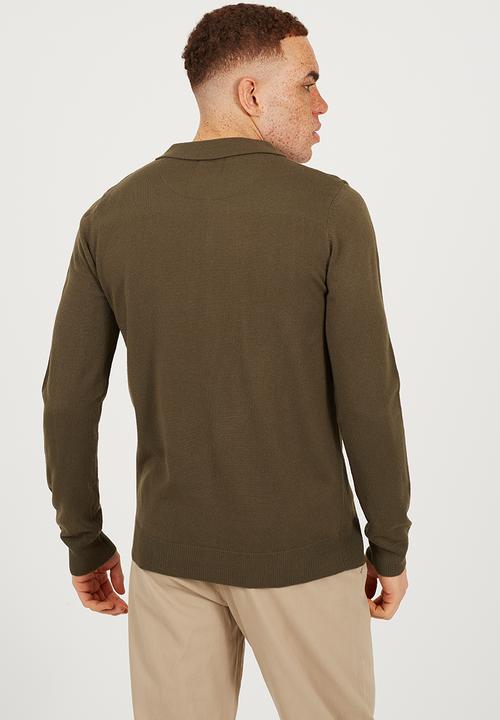 Brave Soul - Ribbed Collar Knitted Top - Dark Khaki