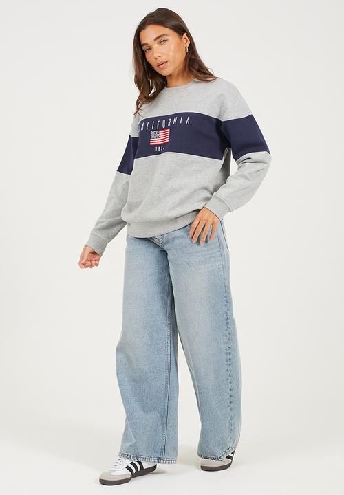 Brave Soul - Ladies Long Sleeve Crew Neck - Grey Marl/Navy
