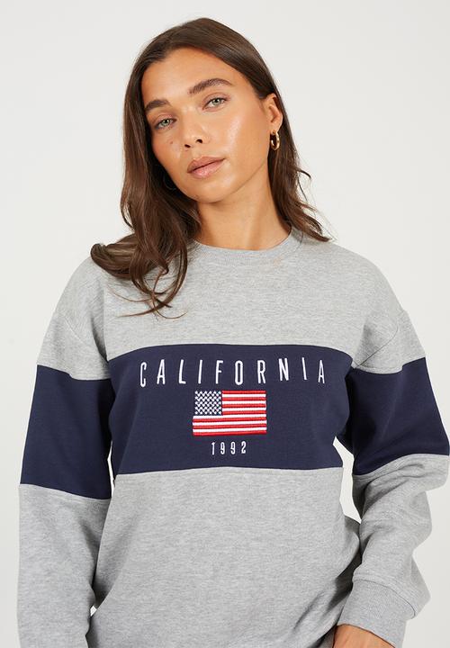 Brave Soul - Ladies Long Sleeve Crew Neck - Grey Marl/Navy