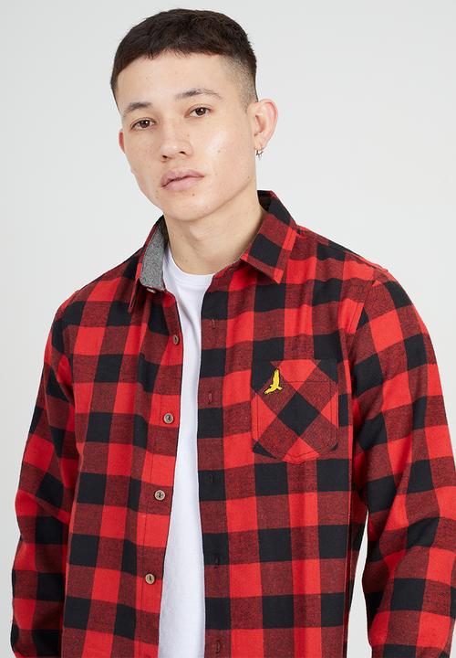 Brave Soul - Long Sleeve Shirt - Jet Black & Red Check