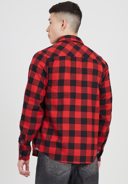 Brave Soul - Long Sleeve Shirt - Jet Black & Red Check