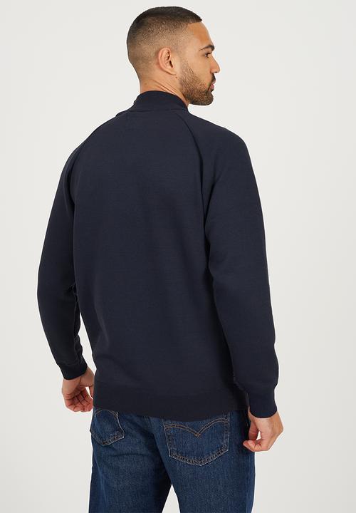 Brave Soul - 1/4 Concealed Zip Finnel Top - Midnight Navy / White