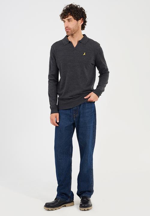 Brave Soul - A  Long Sleeve Trophy Neck Polo - Dark Charcoal Marl