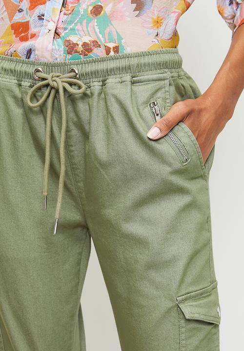 Stella Morgan - Mid Waist Drawcord Ankle Length Jogger - Khaki