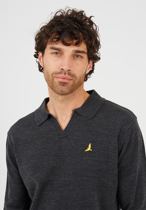 Brave Soul - A  Long Sleeve Trophy Neck Polo - Dark Charcoal Marl