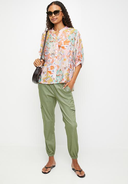 Stella Morgan - Mid Waist Drawcord Ankle Length Jogger - Khaki