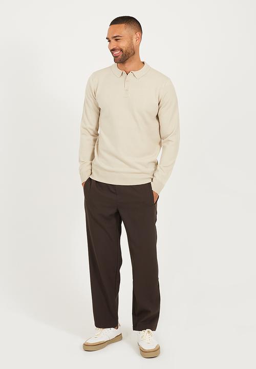 Brave Soul - Ribbed Collar Knitted Top - Muesli