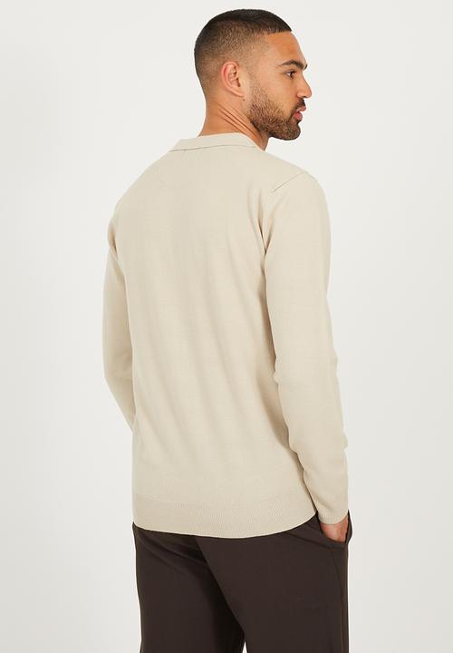 Brave Soul - Ribbed Collar Knitted Top - Muesli