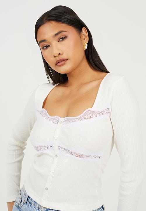 Brave Soul - Ladies Long Sleeve Ribbed Top - Cream